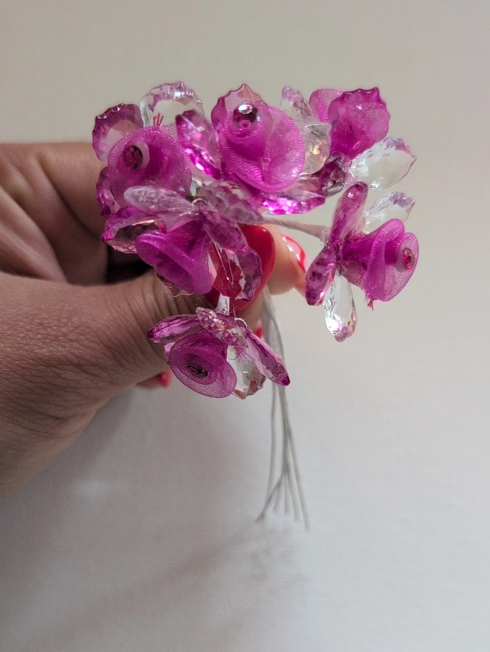 72 Pieces Fuchsia Acrylic And Organza Flowers